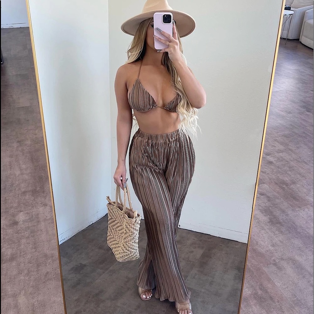 Satin Pants Set (Mocha) NEVER WORN!